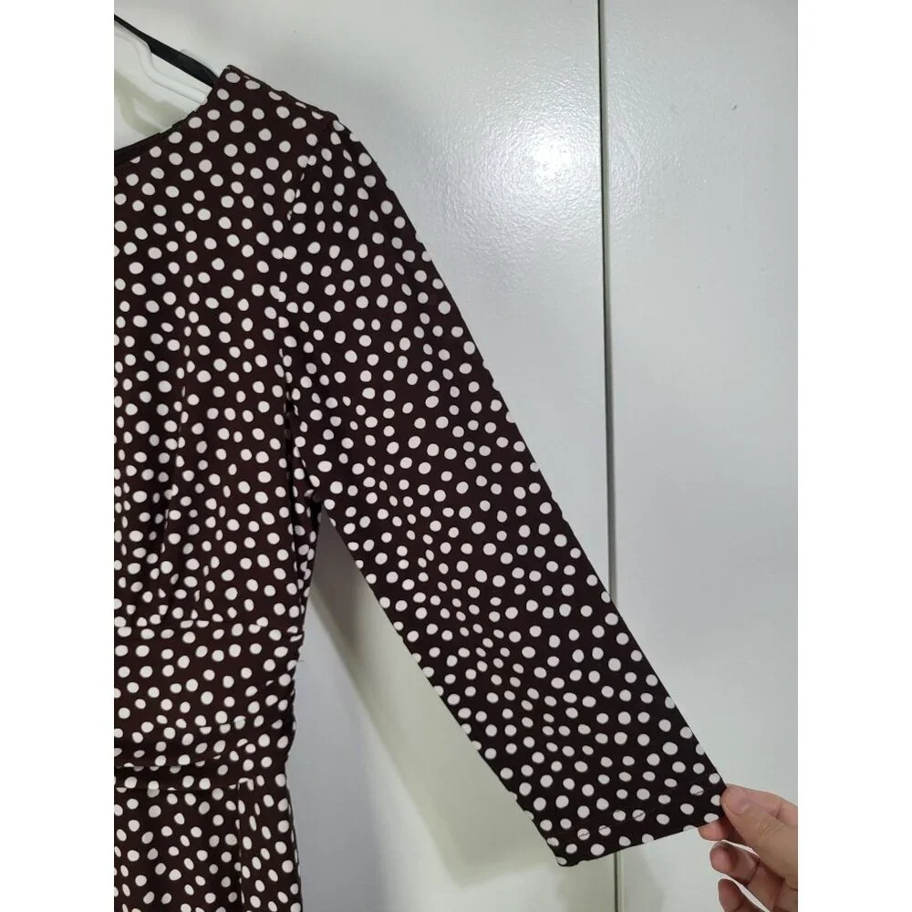 R & K Originals Petite SZ 6P Vintage Polka Dot Brown White Dress Classic Mature - Picture 3 of 7